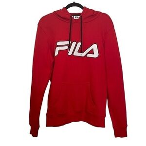Fila Red Unisex Long Sleeve Hoodie with Kangaroo Pocket Sz. L